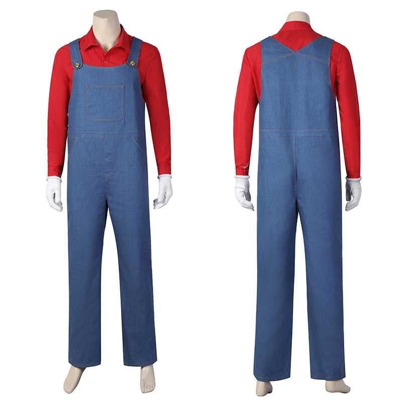 2023 Movie The Super Mario Bros. Mario Cosplay Costume Adult Shirt Overalls