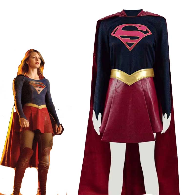 DC Supergirl Cosplay Kara Zor-El Kara Kent Costume Halloween Outfit Women With Cloak