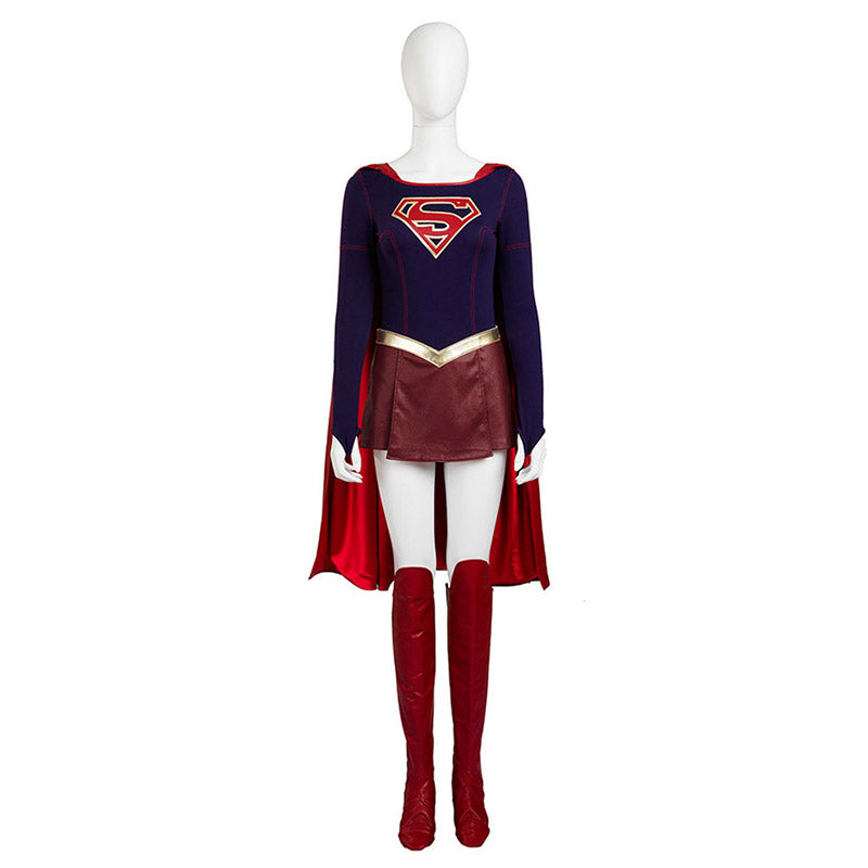 Supergirl Costume Kara Zor-El Kara Kent Cosplay Superhero Jumpsuit Women With Cloak