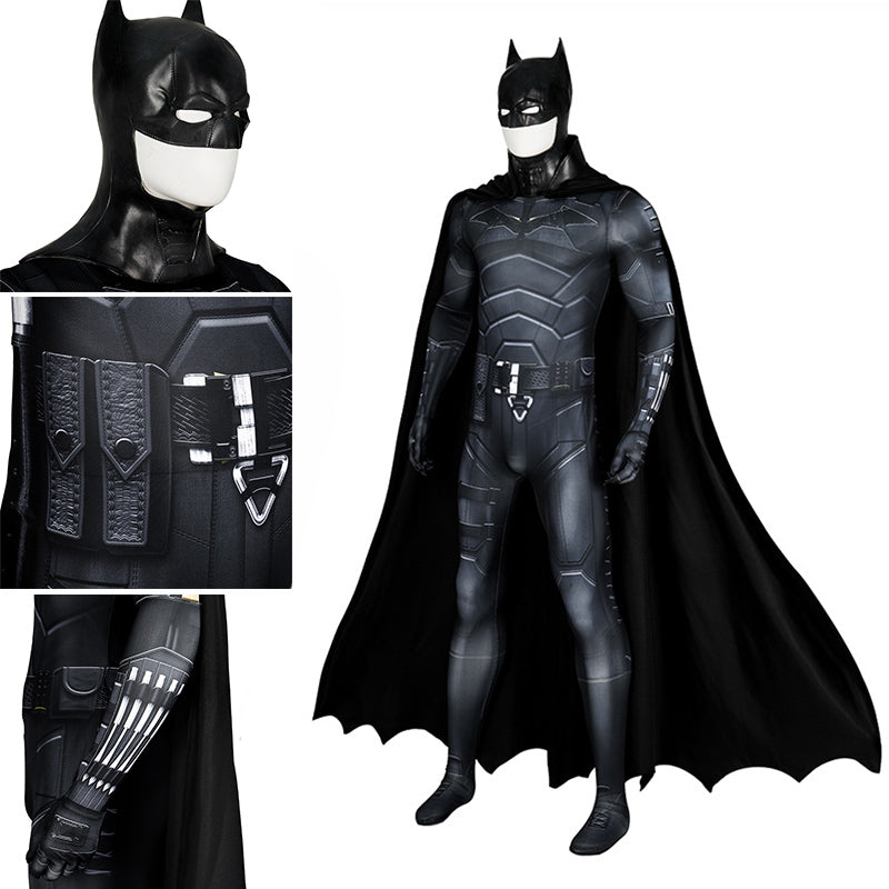 The Batman 2022 Suit Superhero Batman Bruce Wayne Cosplay Costume Jumpsuit Cape Mask