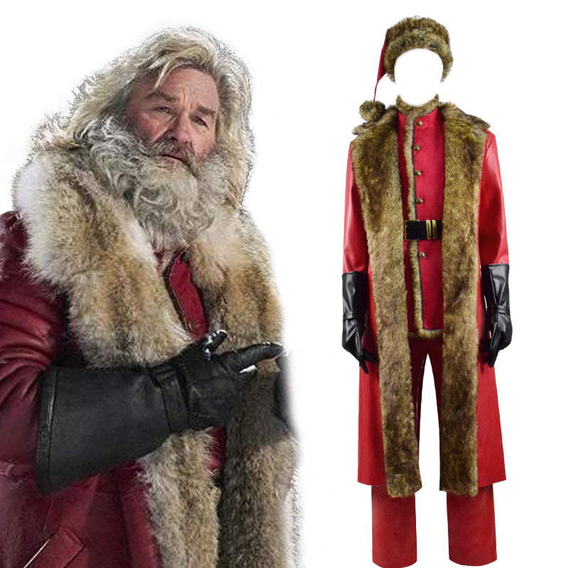 The Christmas Chronicles Santa Claus Cosplay Costume Red Shearling Coat Outfit Deluxe Version For Sale