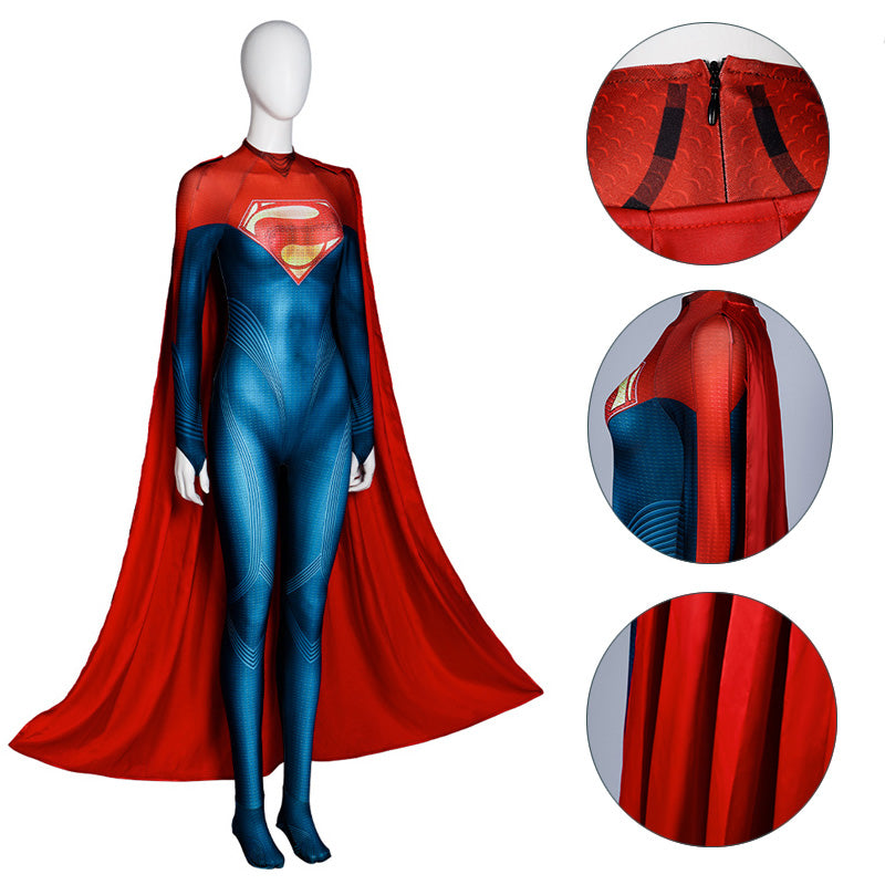 ﻿The Flash Supergirl Cosplay Costume Superhero Jumpsuit Cloak Halloween Suit