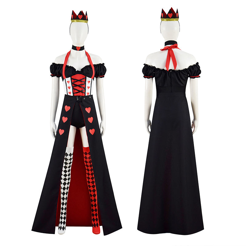 Alice in Wonderland Queen of Hearts Cosplay Costume Red Heart Princess Halloween Fancy Dress