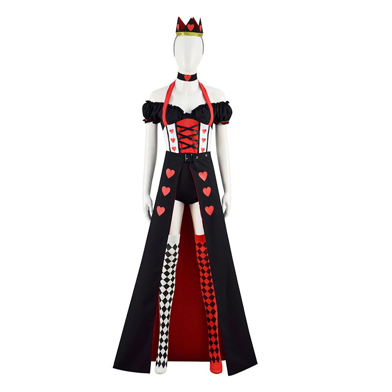 Alice in Wonderland Queen of Hearts Cosplay Costume Red Heart Princess Halloween Fancy Dress