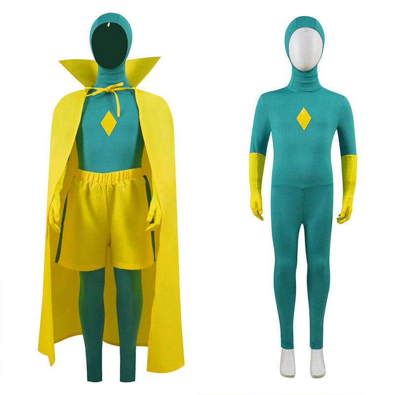Vision Costume Kids WandaVision Cosplay Green Jumpsuit Yellow Cloak For Boy