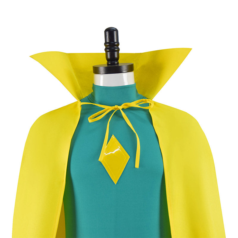 WandaVision Vision Cosplay Costume Men Green Jumpsuit Yellow Cape