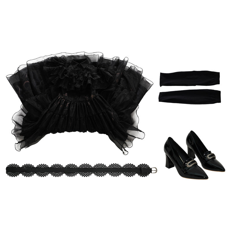 Wednesday Addams Dance Dress Wednesday Black Lace Dress Wednesday Family Cosplay Costume Full Set
