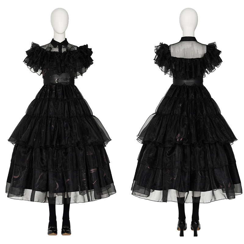 Wednesday Addams Dance Dress Wednesday Black Lace Dress Wednesday Family Cosplay Costume Full Set, XL / Full Set / Female Wednesday Addams Dance Dress Wednesday Black Lace Dress Wednesday Family Cosplay Costume Full Set, XL / Full Set / Female
