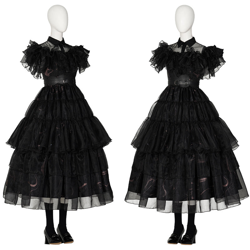 Wednesday Addams Dance Dress Wednesday Black Lace Dress Wednesday Family Cosplay Costume Full Set