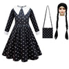 Girls Wednesday Addams Dress Wednesday Cosplay Wig Kids Wednesday Dress with Bag