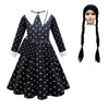Girls Wednesday Addams Dress Wednesday Cosplay Wig Kids Wednesday Dress with Bag