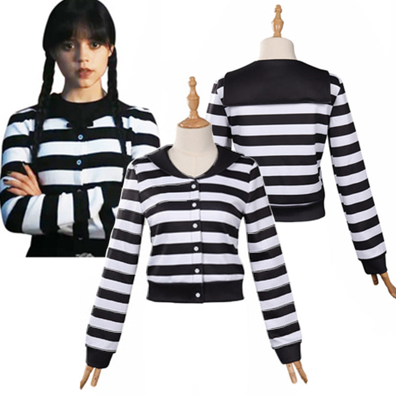 2022 Wednesday Stripe Shirt Wednesday Addams Shirt Cosplay Costumes Halloween Party Suit
