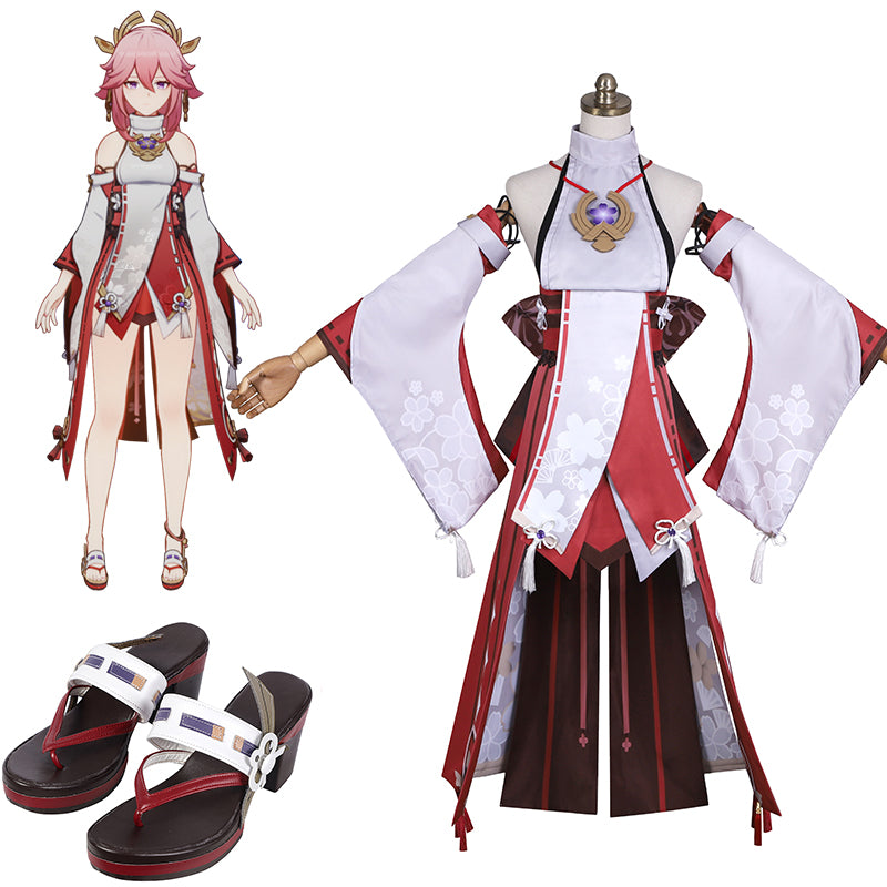 Yae Miko Cosplay Genshin Impact Costume Women Christmas Party Dress With Pink Wig Shoes