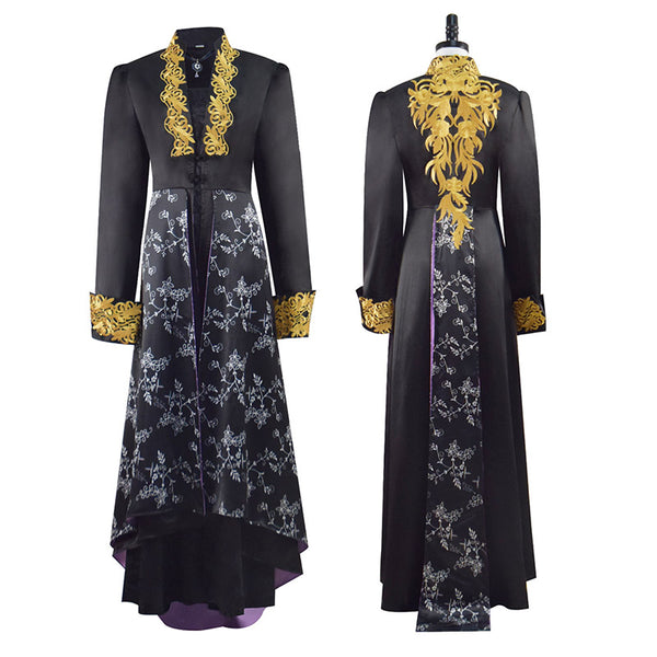 yennefer white and gold dress The Witcher Season 2 Costumes Cosplay Black Coat Dress, M / Women style:halter